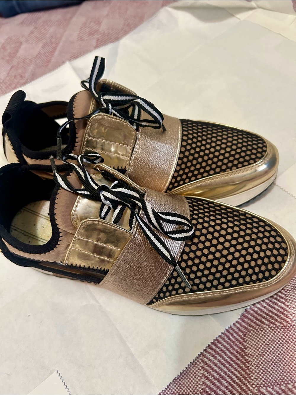Steve Madden Metallic Gold and Black Lace-Up Slip-On Sneakers
